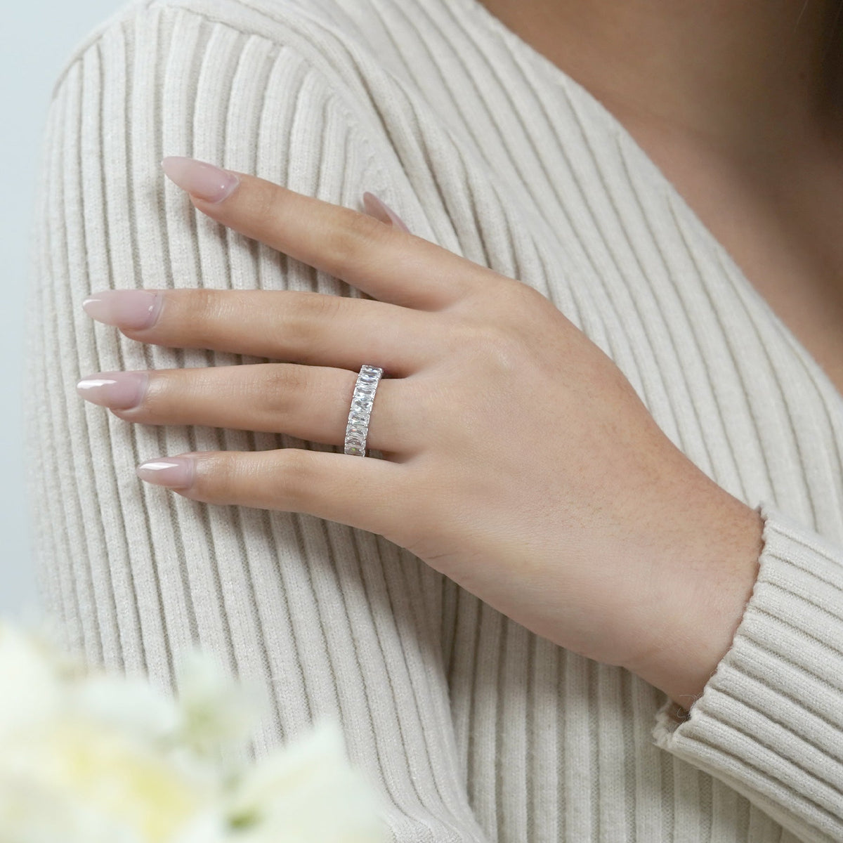 Moissanite Eternity Classic Prong Style Wedding Ring