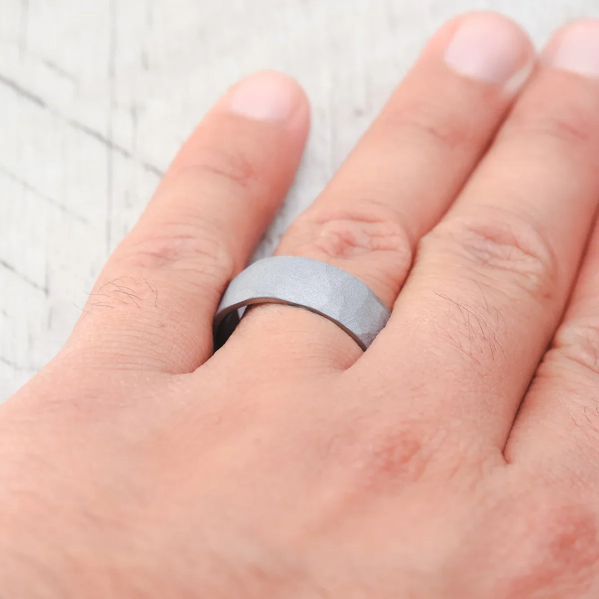 Faceted Wedding Ring With Sandblasted Finish - Titanium (6mm) - Size 9