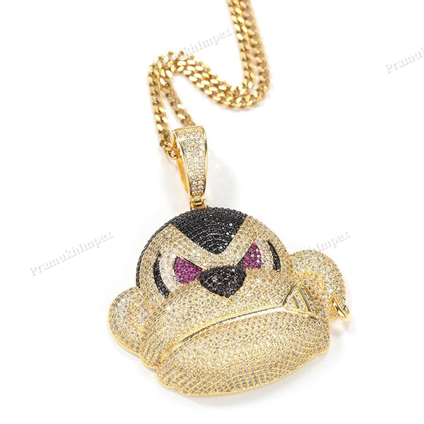 Iced Out Moissanite Silver Angry Monkey Head Pendant