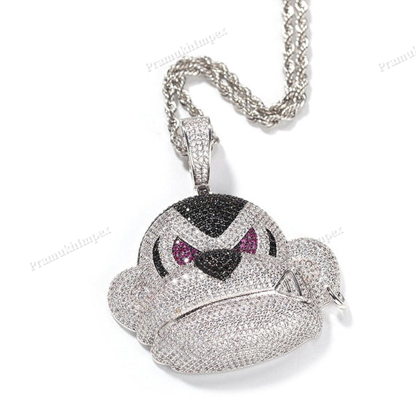 Iced Out Moissanite Silver Angry Monkey Head Pendant