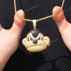 Iced Out Moissanite Silver Angry Monkey Head Pendant