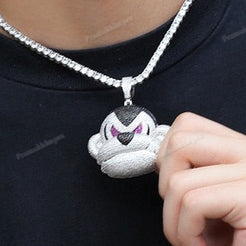 Iced Out Moissanite Silver Angry Monkey Head Pendant
