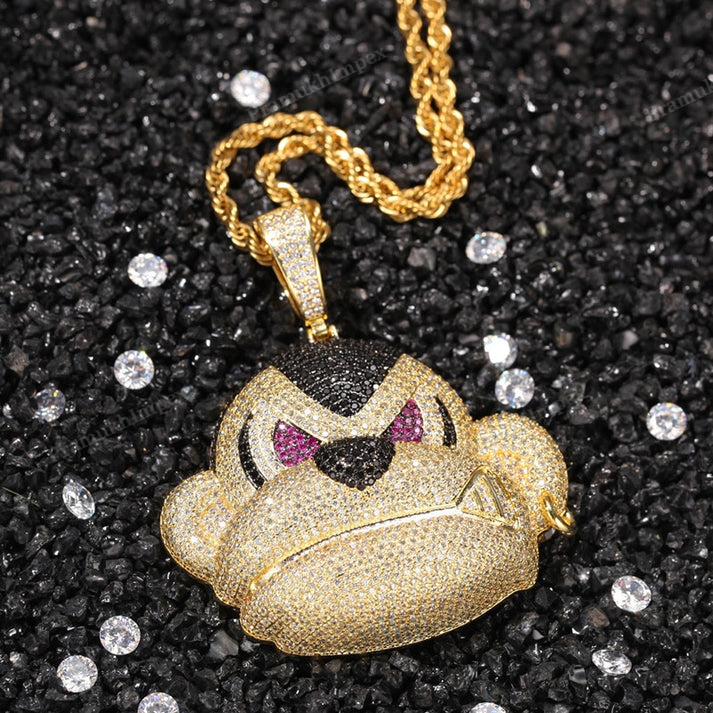 Iced Out Moissanite Silver Angry Monkey Head Pendant
