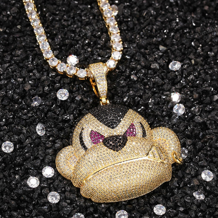 Iced Out Moissanite Silver Angry Monkey Head Pendant