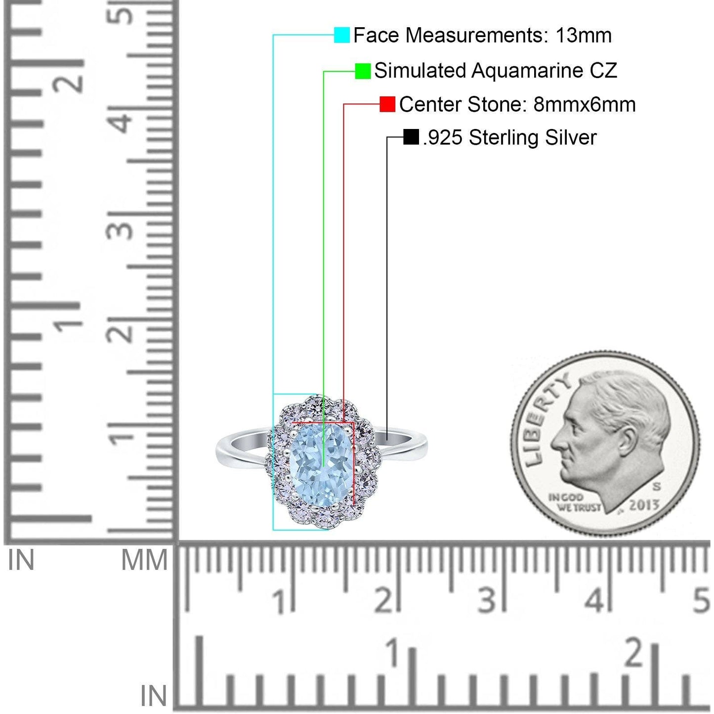 Vintage Floral Engagement Ring Oval Simulated Aquamarine CZ: Simulated Aquamarine CZ size s1/2