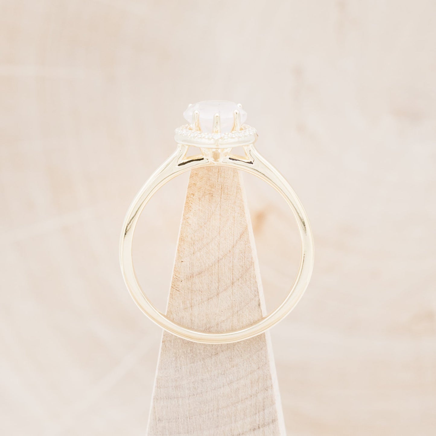 "Clariss" - Pear Cut Rose Quartz Engagement Ring With Diamond Halo