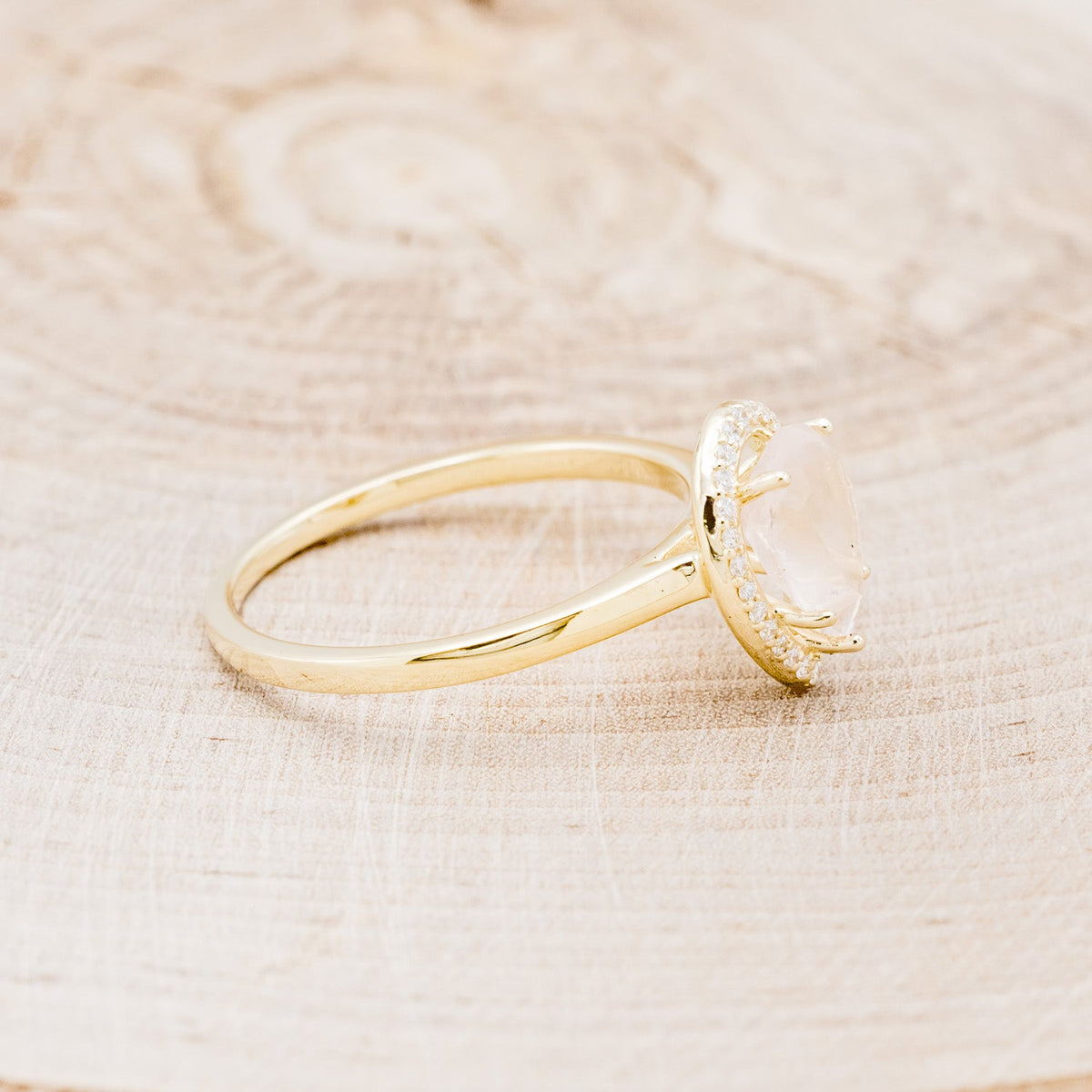 "Clariss" - Pear Cut Rose Quartz Engagement Ring With Diamond Halo