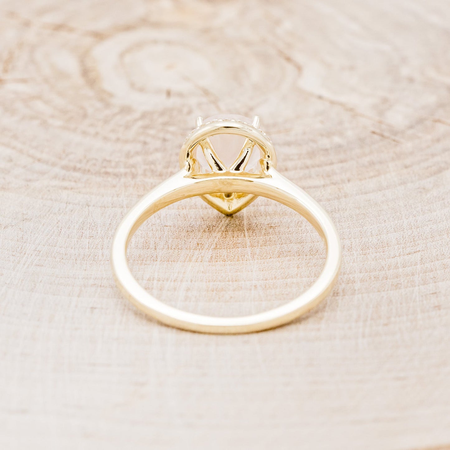 "Clariss" - Pear Cut Rose Quartz Engagement Ring With Diamond Halo