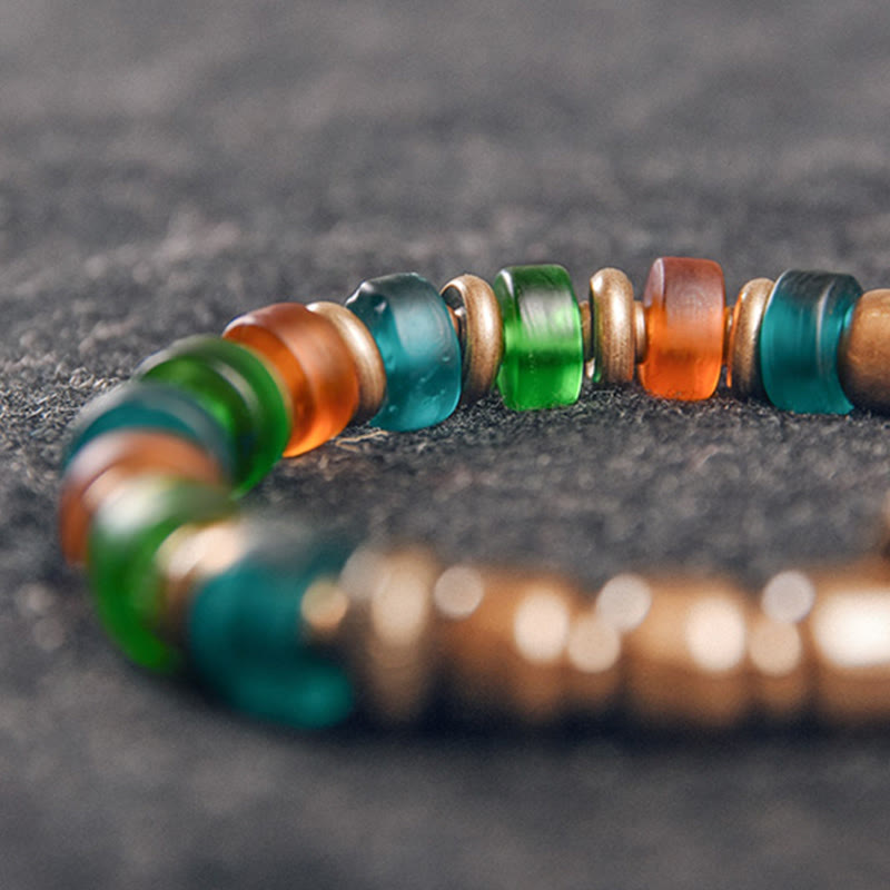 Fortune Jewel Tibetan Colorful Glass Beads Copper Wealth Bracelet