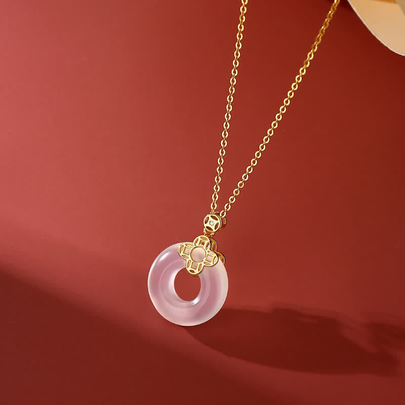 Fortune Jewel 925 Sterling Silver Chalcedony Coin Peace Buckle Positive Necklace Pendant