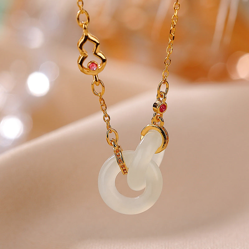 Fortune Jewel 925 Sterling Silver Round Jade Luck Prosperity Necklace Chain Pendant