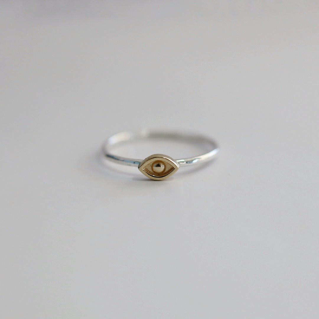 Evil Eye Stacking Ring in Mixed Metal / Sterling Silver and 14 karat Yellow Gold