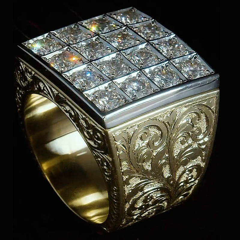 Handmade Round Cut White Sapphire Vintage Vibe Two-Tone Men's Ring