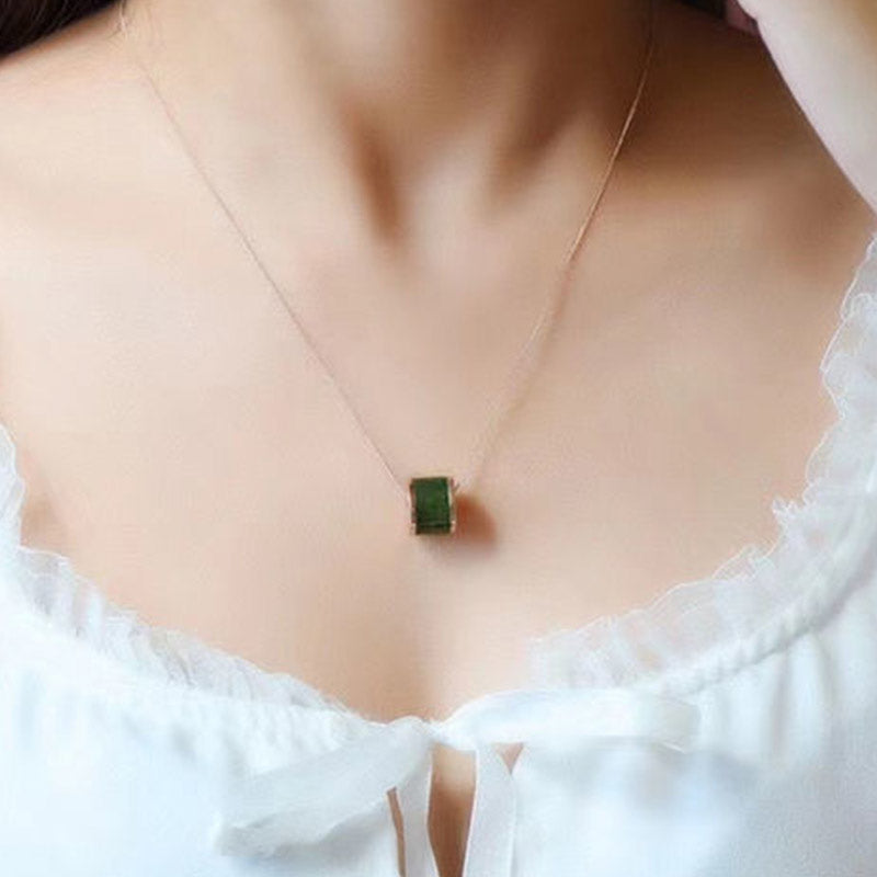 Fortune Jewel Round Cyan Jade Luck Necklace Pendant
