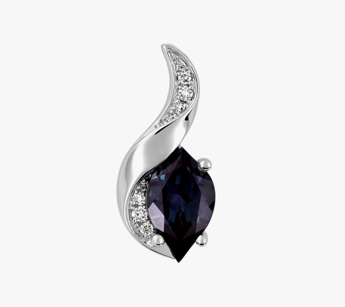 14KW Chatham Lab-Grown Alexandrite and Diamond Pendant
