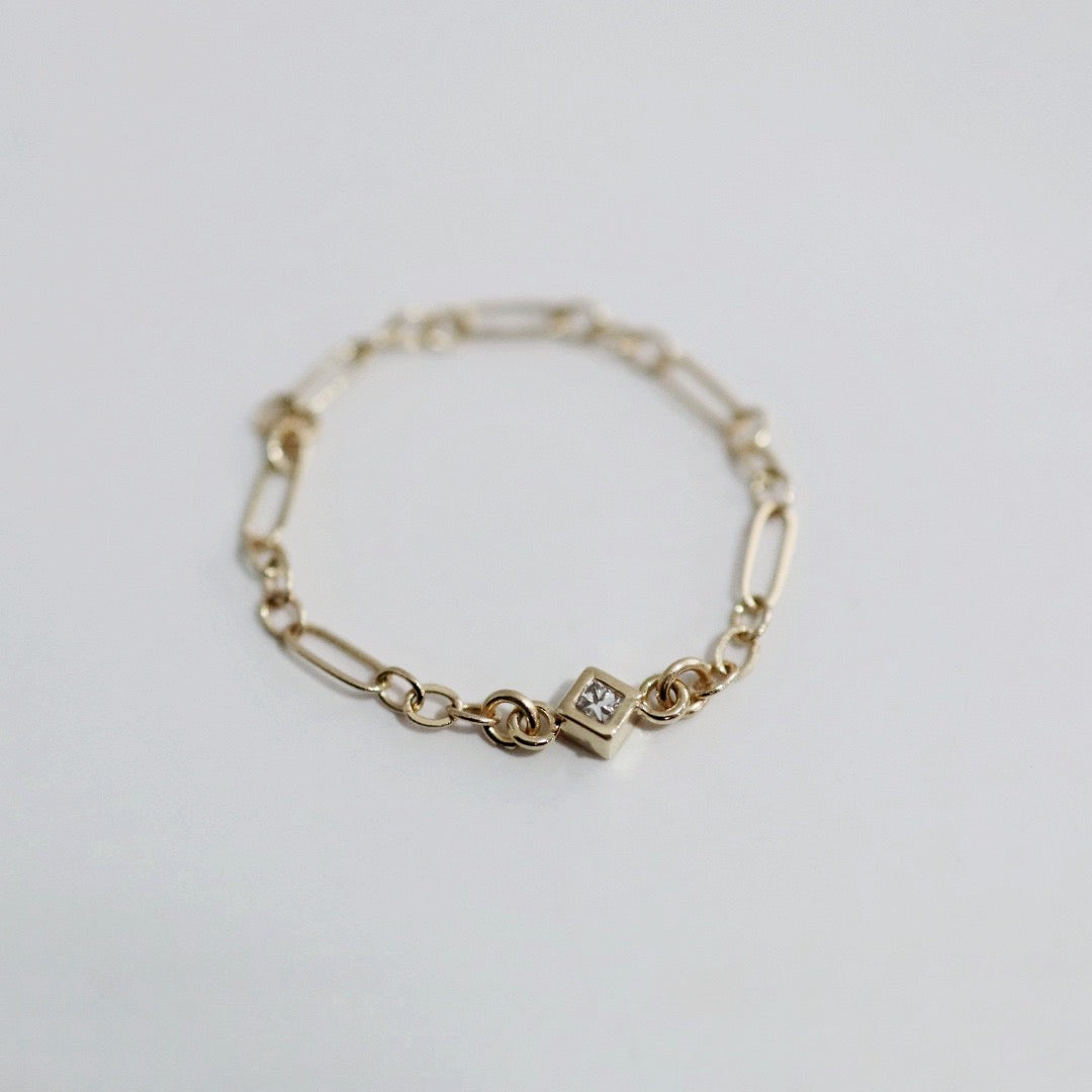 Lab Diamond and Long and Short Chain ring in  14 Karat Yellow Gold / READY TO SHIP size 9