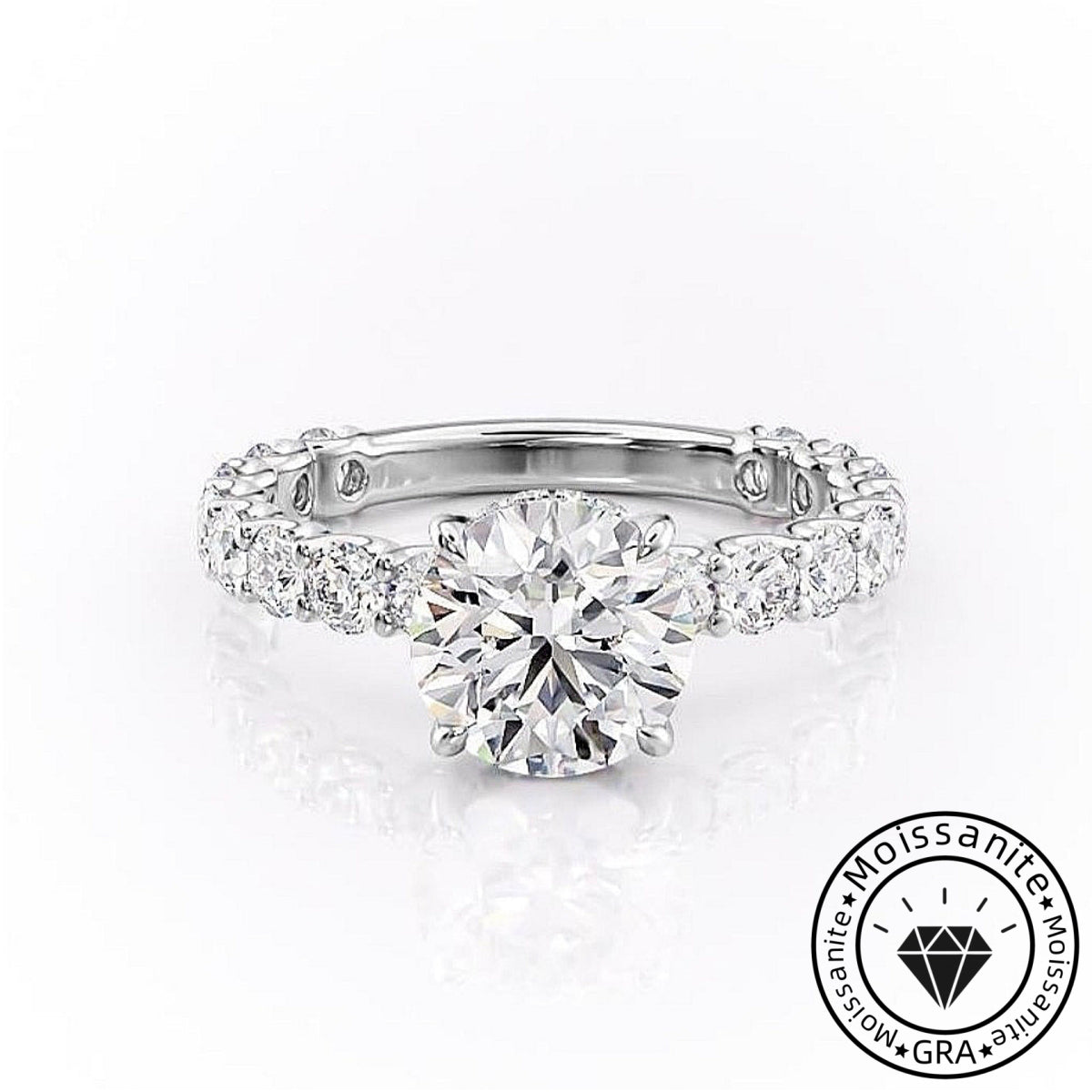 Glistening-hued Solarii Moissanite 2.0ct Round Cut 925 Sterling Silver Pave Engagement Ring