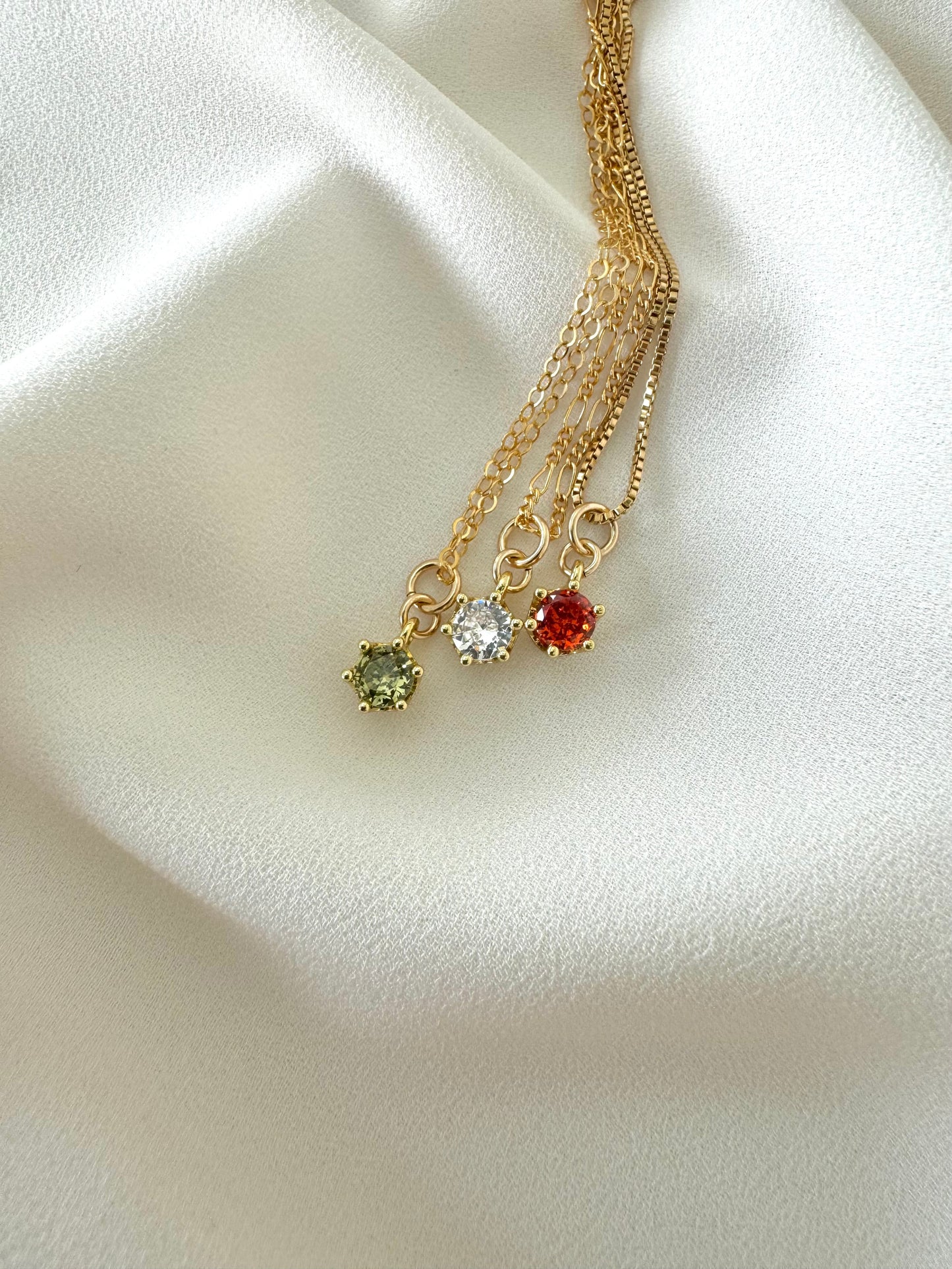 Gold Filled Gemstone Pendant Necklace - Peridot - Quartz Crystal - Carnelian - August April Birthstone Jewelry