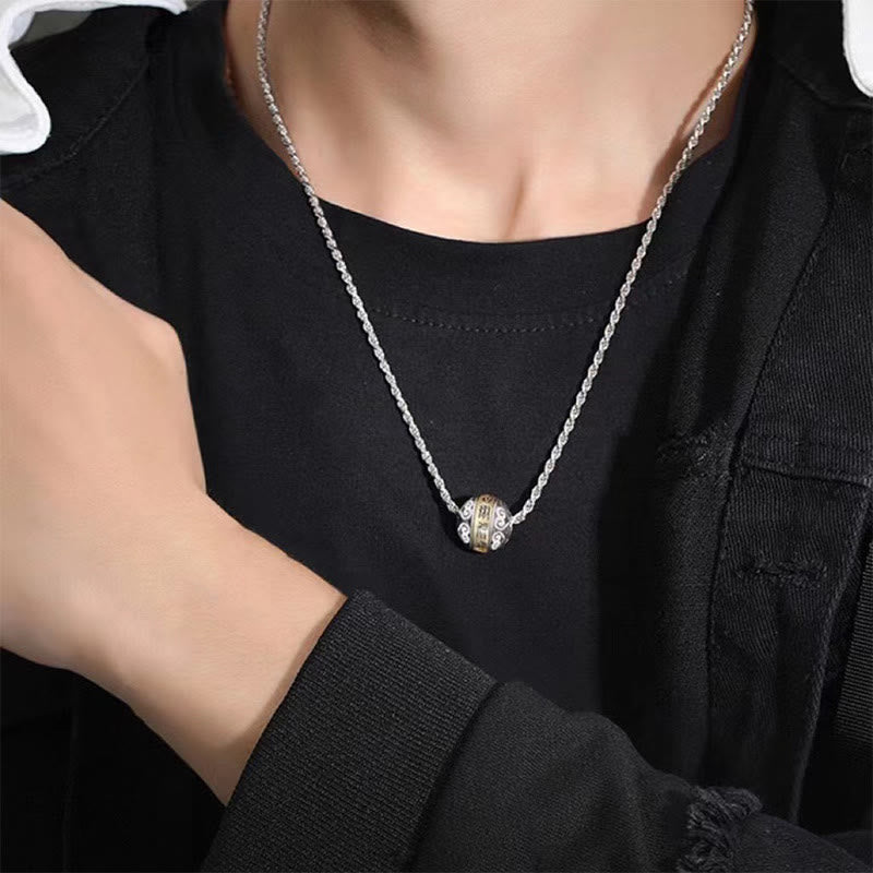 Fortune Jewel Taoist Nine-Character Mantra Engraved Amulet Balance Necklace Rotatable Pendant