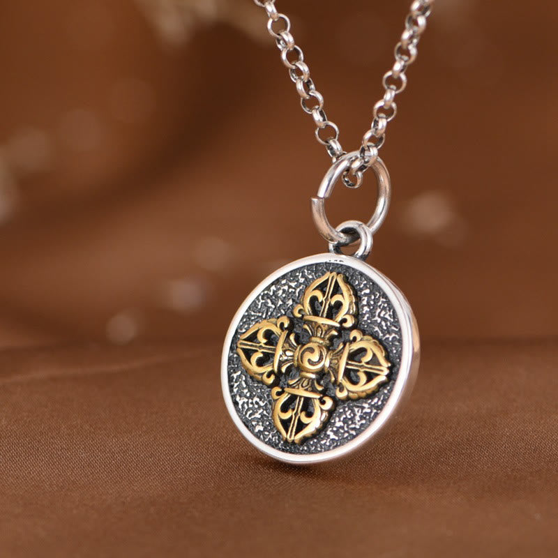 Fortune Jewel 925 Sterling Silver Double Dorje Vajra Blessing Necklace Pendant
