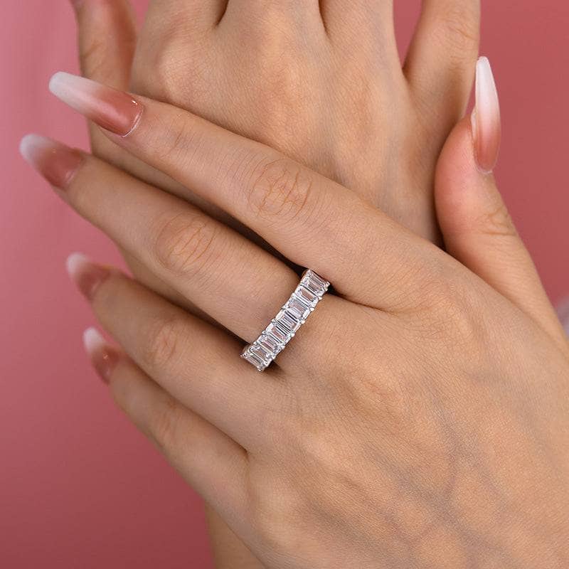 Eternity Emerald Cut Women's Wedding Band In Sterling Silver