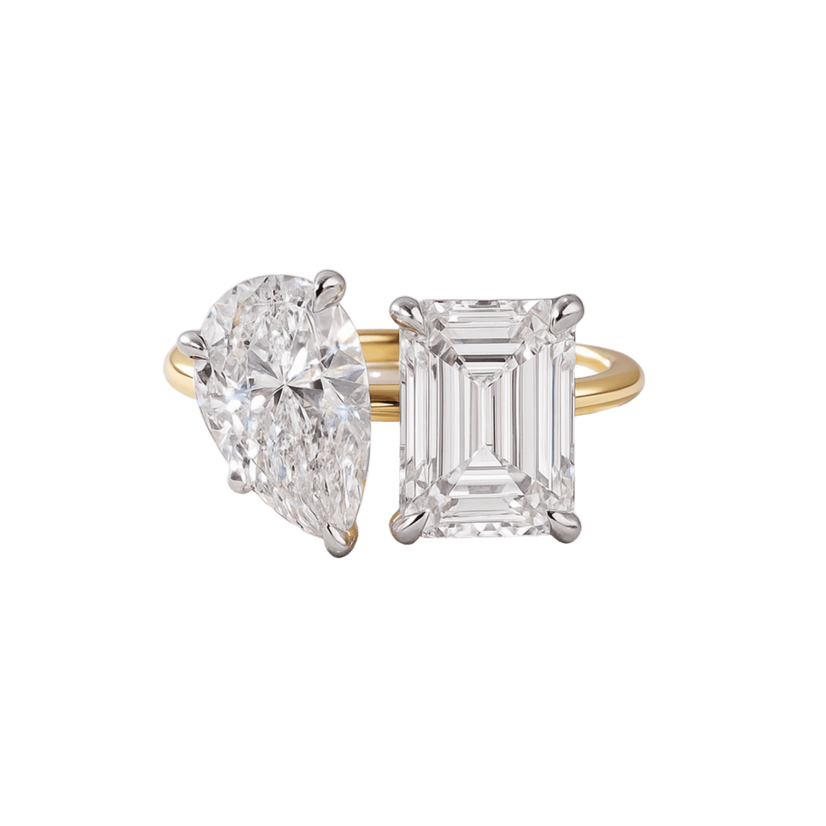 5.50 Carats Pear & Emerald Cut Two Stone Toi Et Moi Wedding Ring