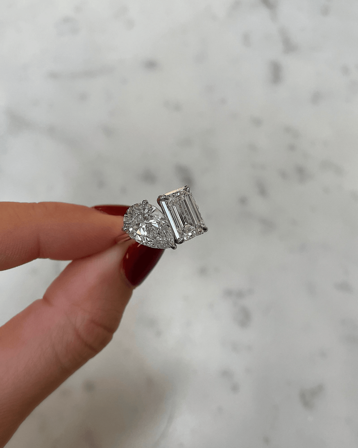 5.50 Carats Pear & Emerald Cut Two Stone Toi Et Moi Wedding Ring