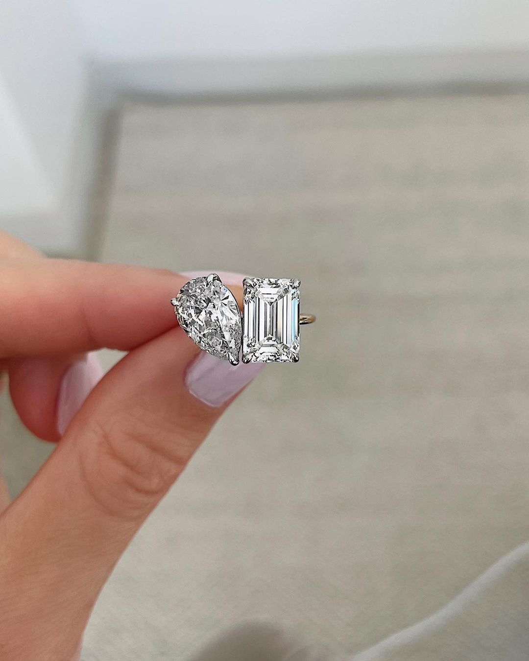 5.50 Carats Pear & Emerald Cut Two Stone Toi Et Moi Wedding Ring