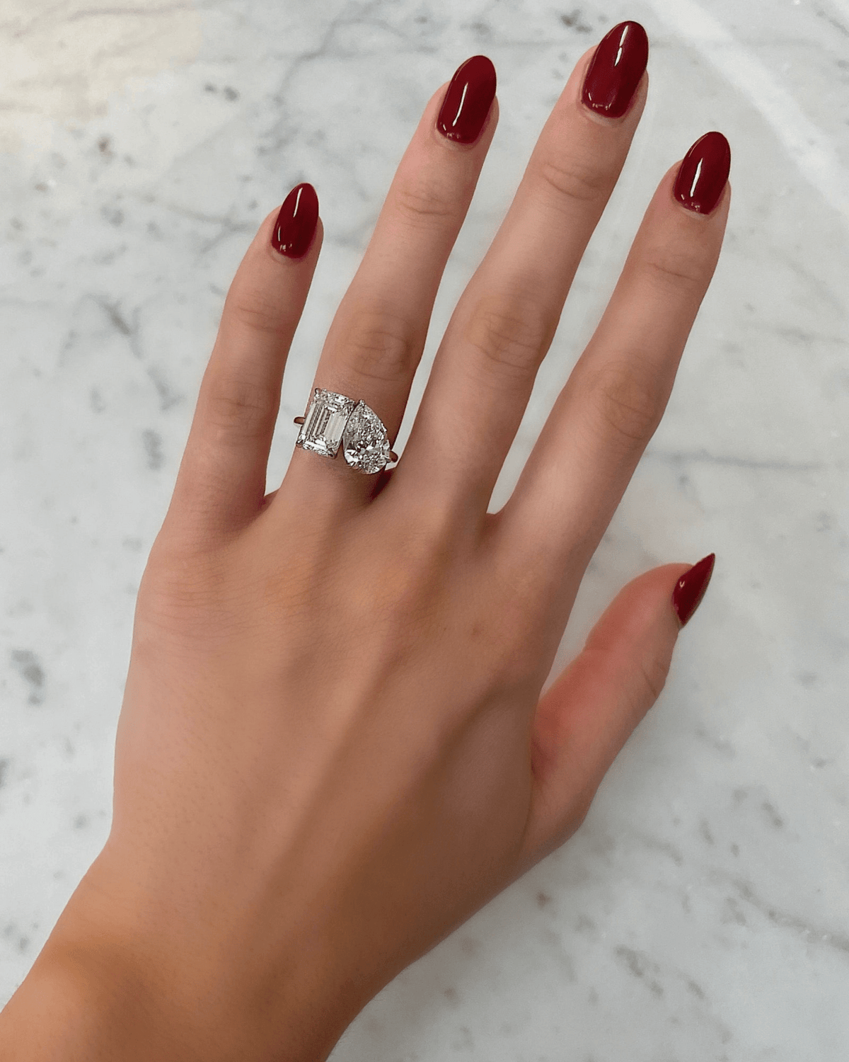 5.50 Carats Pear & Emerald Cut Two Stone Toi Et Moi Wedding Ring