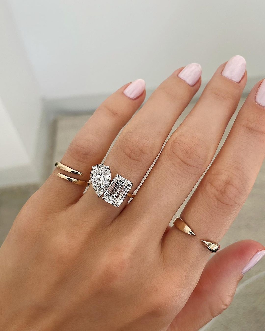 5.50 Carats Pear & Emerald Cut Two Stone Toi Et Moi Wedding Ring