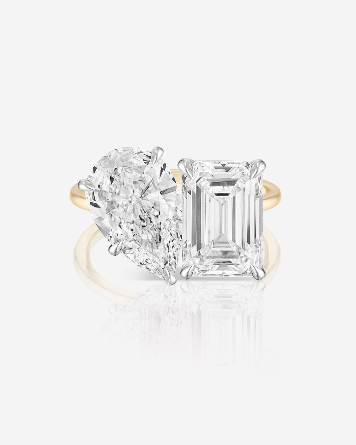 5.50 Carats Pear & Emerald Cut Two Stone Toi Et Moi Wedding Ring
