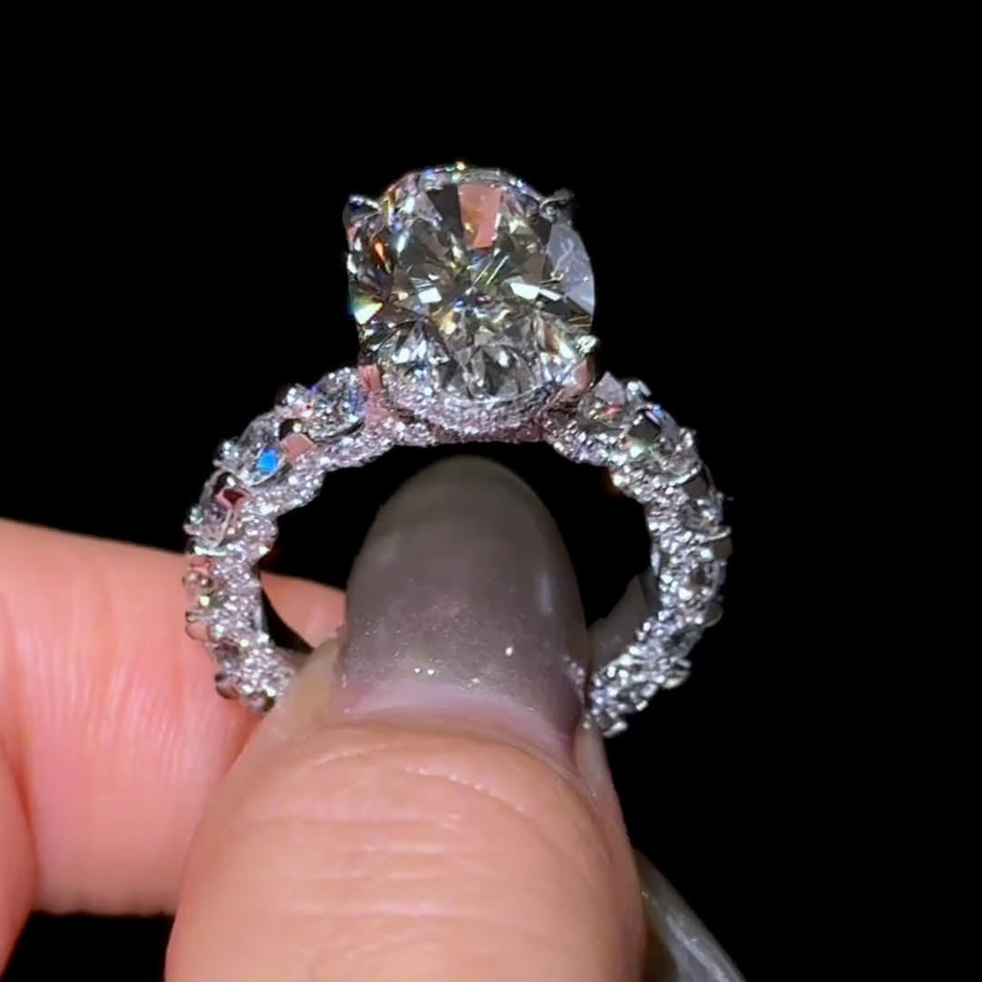 Preciously-crafted Pave Oval Cut 8.0ct Engagement Ring In Sterling Silver