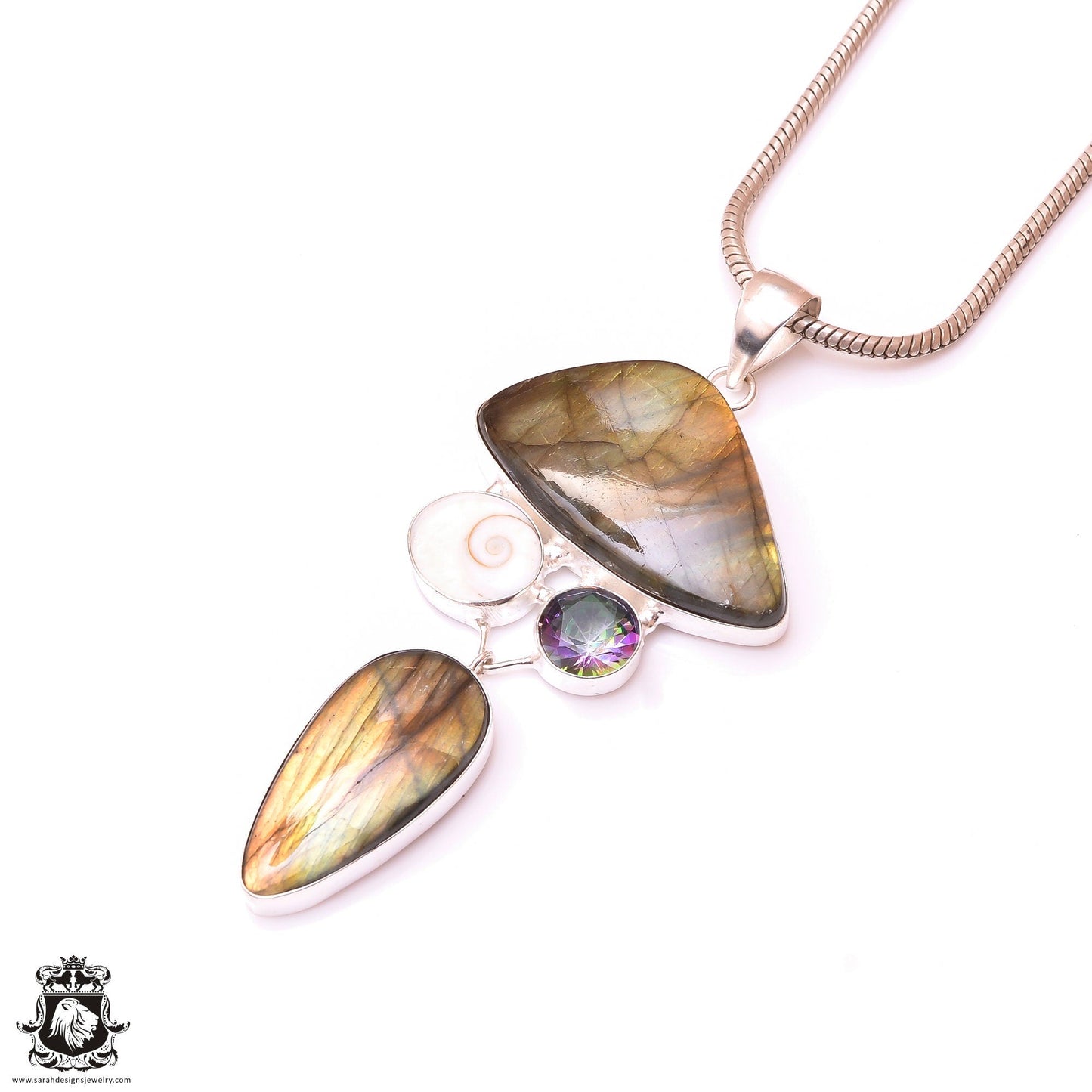 Red Labradorite Spectrolite Shiva Shell Pendant & 3MM Italian Chain P9918