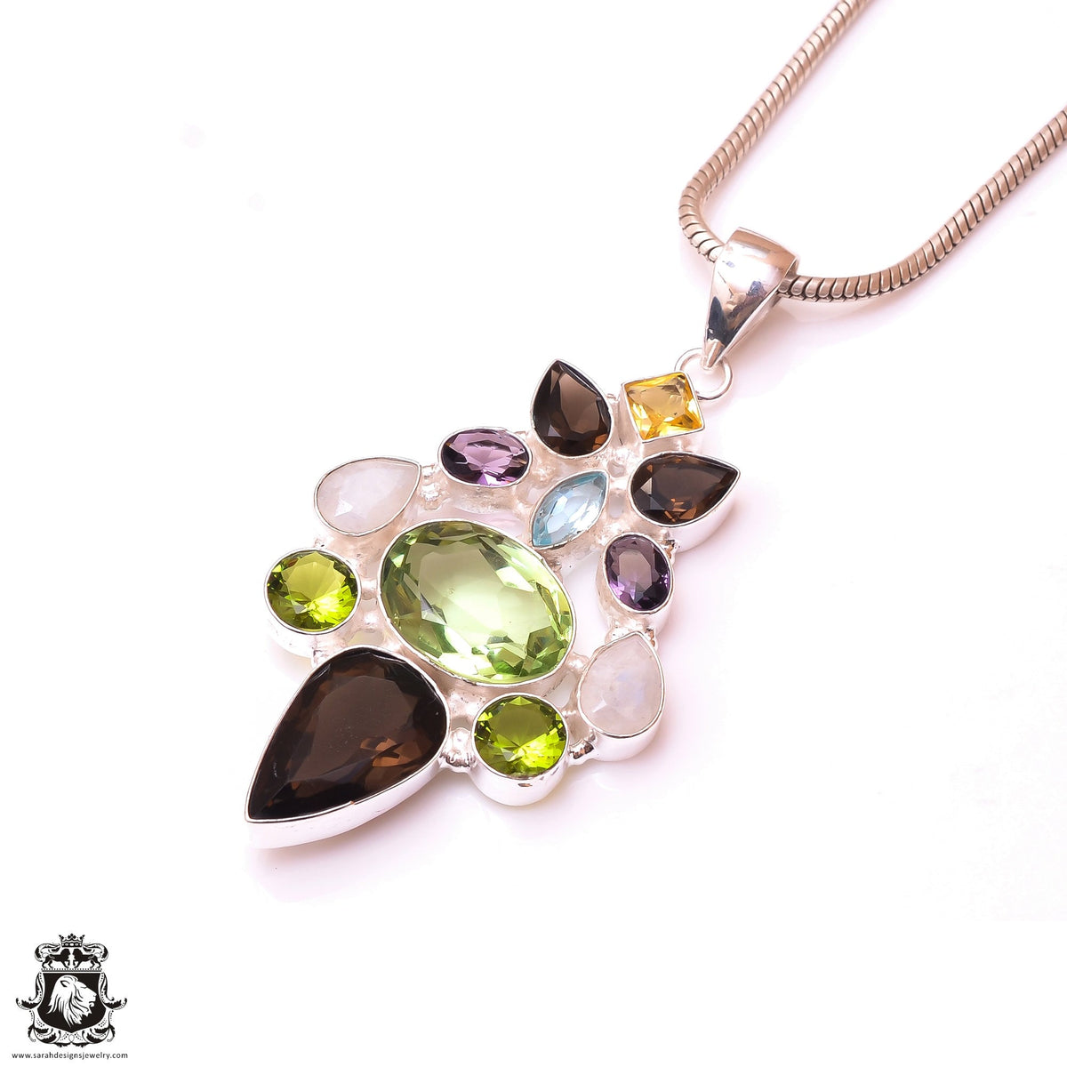 Prasiolite Peridot Moonstone Pendant & 3MM Italian Chain P9830