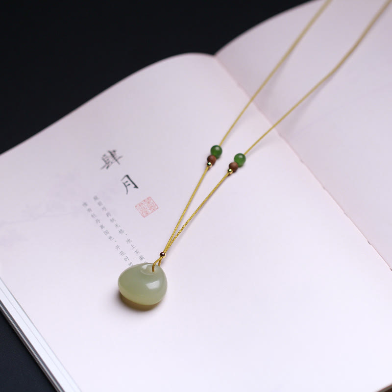 Fortune Jewel Natural Hetian Jade Small Bag Pattern Prosperity String Necklace Pendant