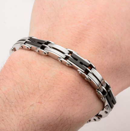 Stainless Steel & Black Plated H-Link Reversible Bracelet