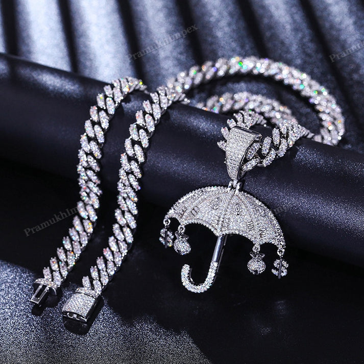Moissanite Sterling Silver Money Bag Umbrella Pendant