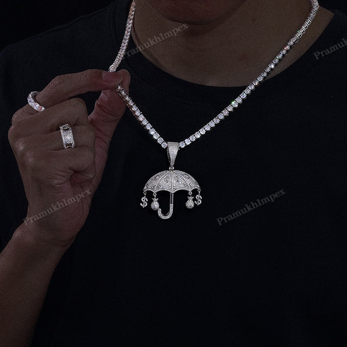 Moissanite Sterling Silver Money Bag Umbrella Pendant