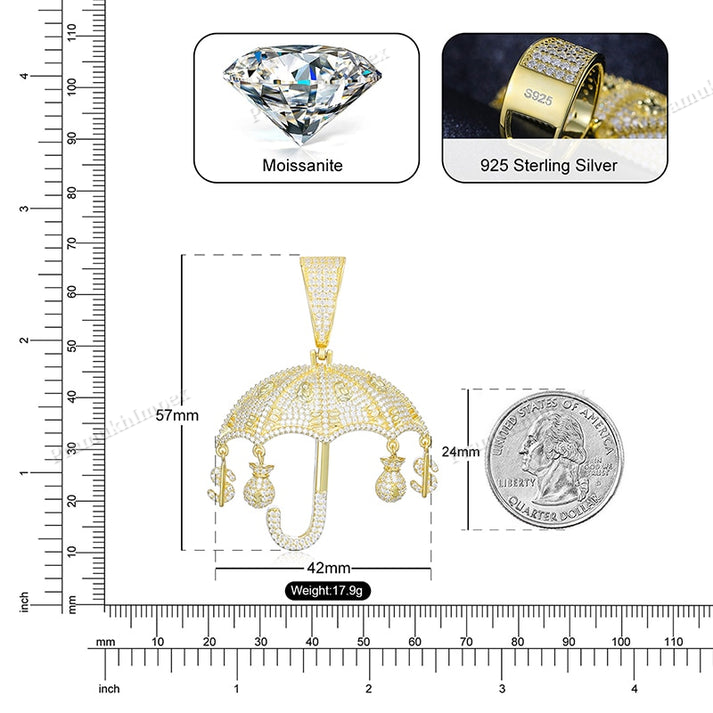Moissanite Sterling Silver Money Bag Umbrella Pendant