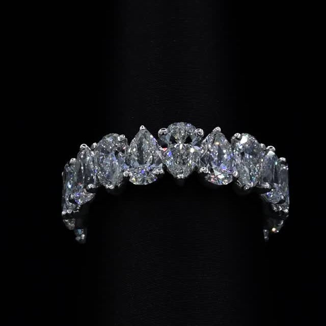 Elegant 925 Sterling Silver Pear Cut Curved Eternity Wedding Ring