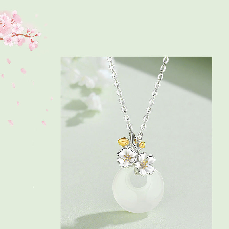 Fortune Jewel 925 Sterling Silver Round Chalcedony Twelve Months Flower Harmony Necklace Pendant