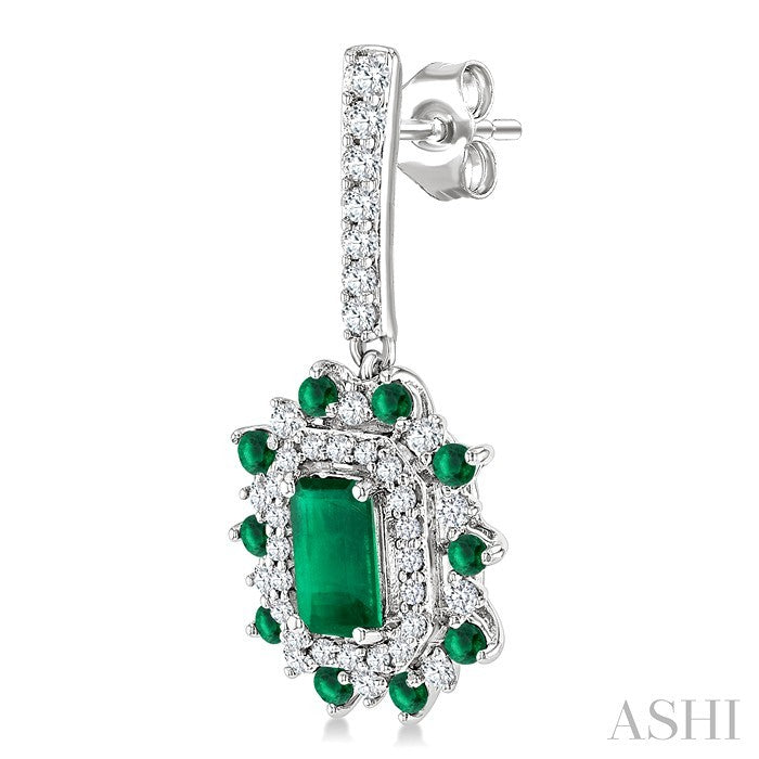 Emerald Shape Gemstone & Halo Diamond Earrings