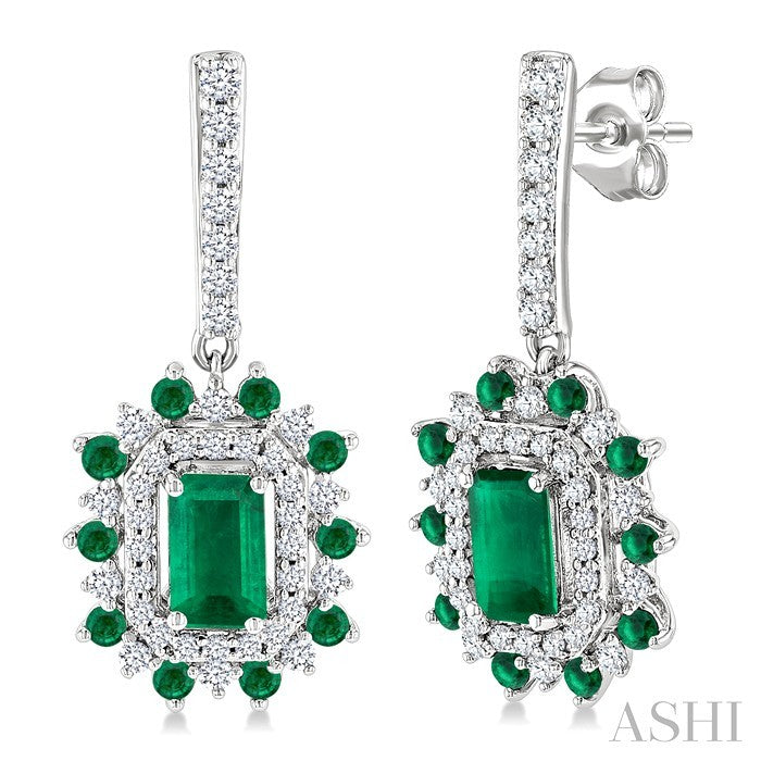 Emerald Shape Gemstone & Halo Diamond Earrings