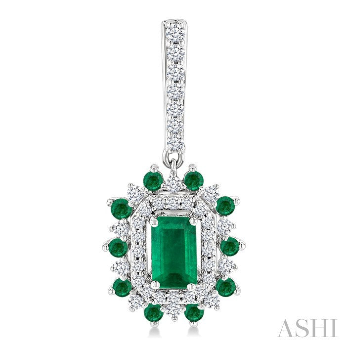 Emerald Shape Gemstone & Halo Diamond Earrings