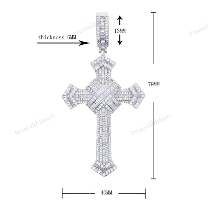 Iced Out Baguette Coloured Cross Pendant