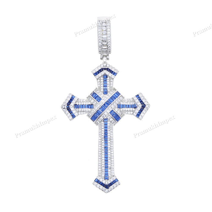 Iced Out Baguette Coloured Cross Pendant