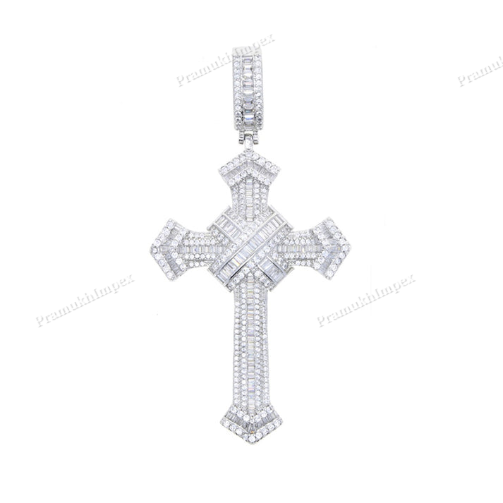 Iced Out Baguette Coloured Cross Pendant