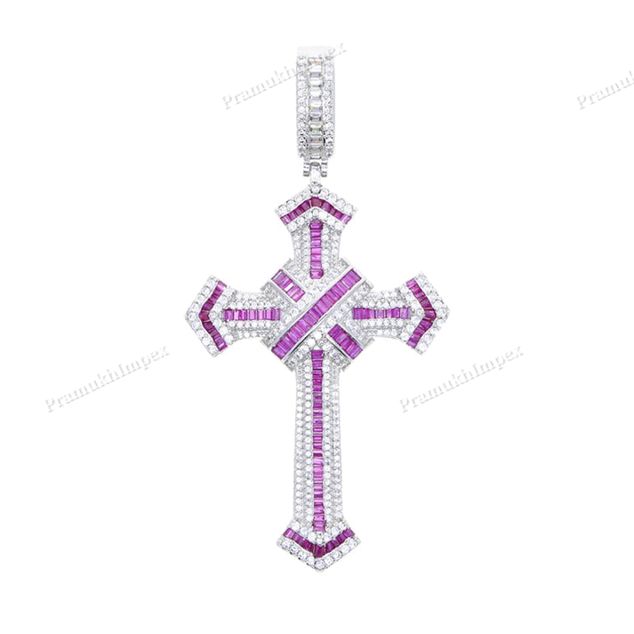 Iced Out Baguette Coloured Cross Pendant