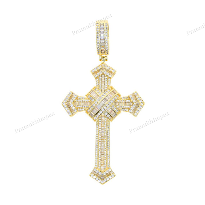 Iced Out Baguette Coloured Cross Pendant