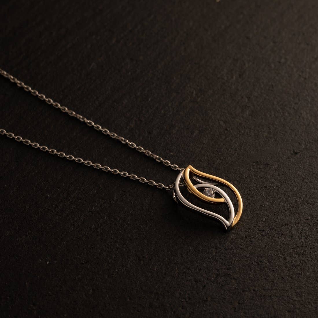 Two-Tone Sterling Silver Double Swirled Teardrop Pendant & 925 Sterling silver necklace